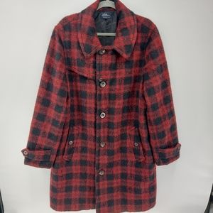 L.L. Bean Alpaca x Wool Buffalo Check Red and Black Long Jacket Size Large